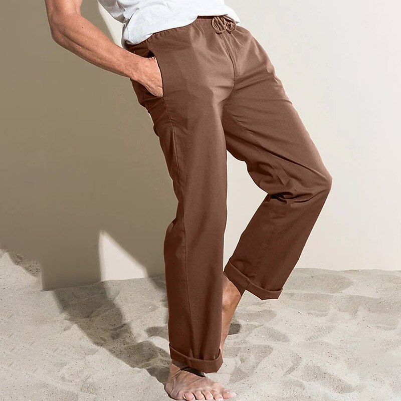 Men's Linen Pants Summer Pocket Plain Comfort Breathable Outdoor Daily Going out Linen / Cotton Blend Fashion Casual Trousers 