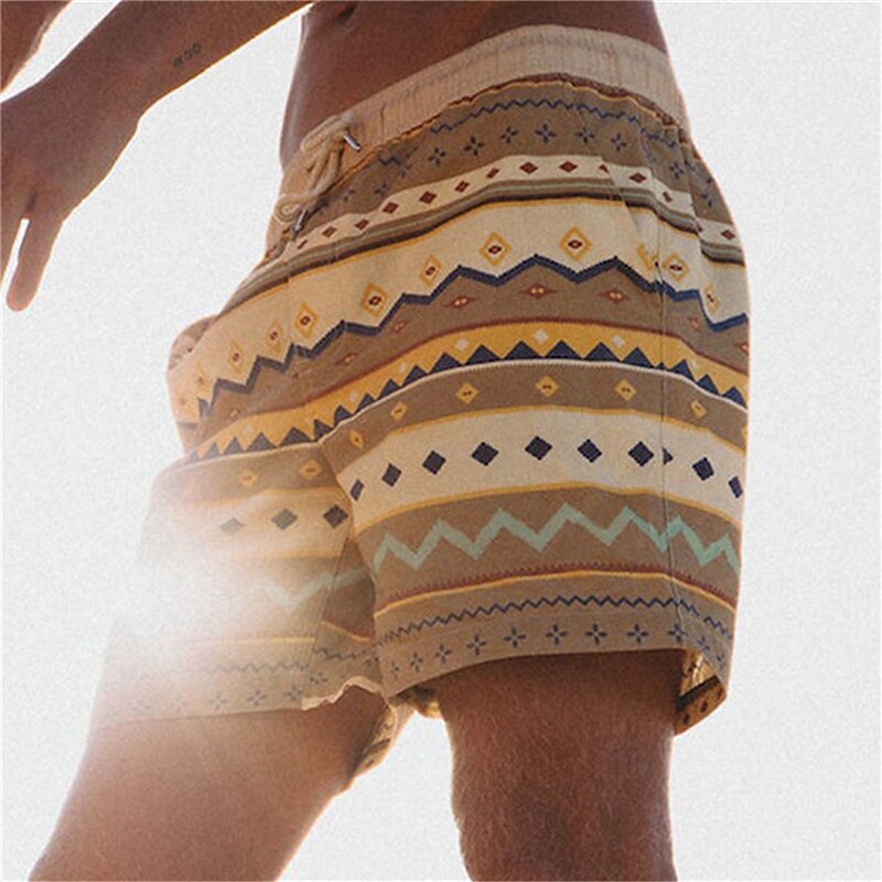 Men's Summer Beach Shorts Drawstring Elastic Waist Print Graphic Geometry Breathable Soft Short Casual Ethnic Shorts 