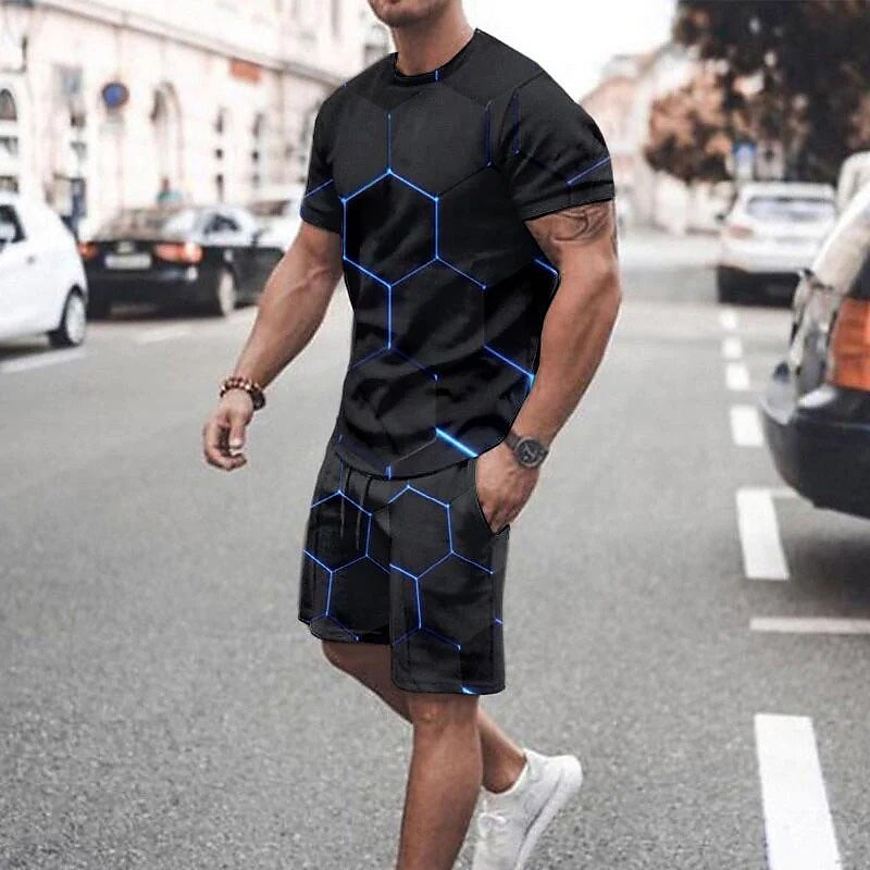 Men's Shorts and T Shirt Set Outfits Graphic Prints Technology Crew Neck Outdoor Street Short Sleeve 3D Print Set
