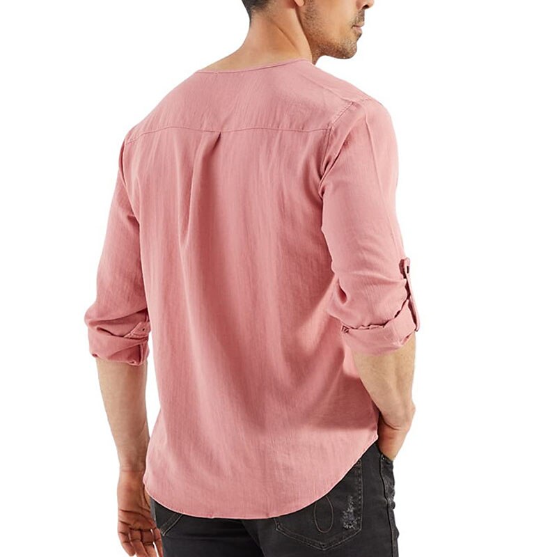 Men's Outdoor Street Fashion Vacation Comfortable Breathable Soft Plain Long Sleeve Shirt