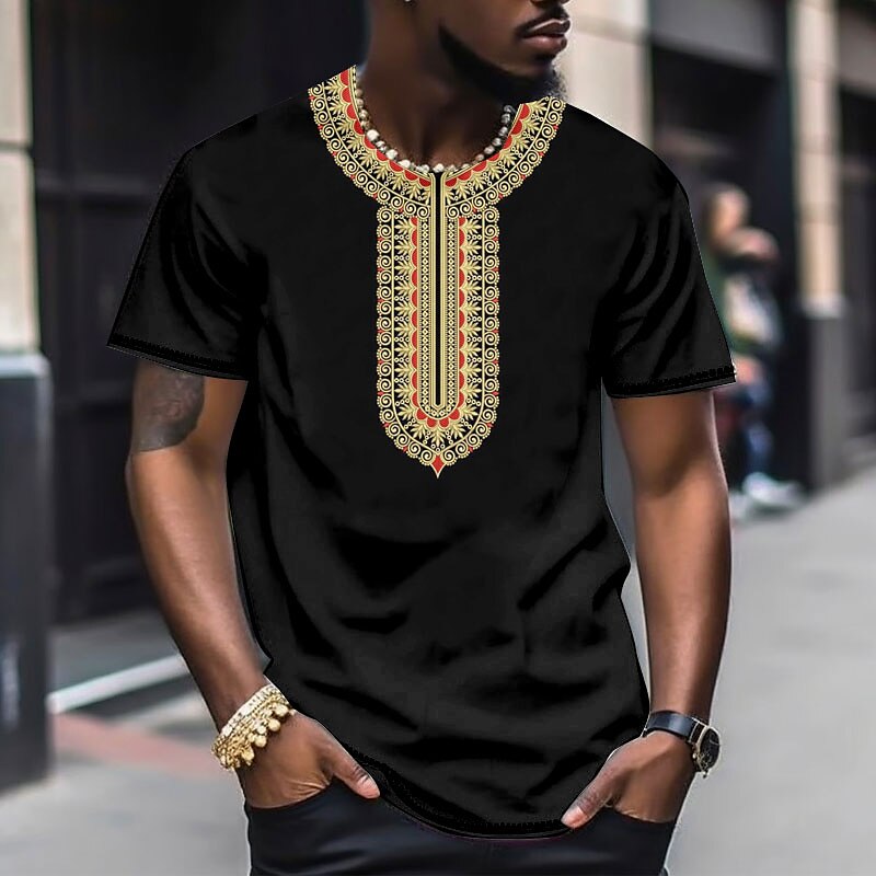 Men's T shirt Graphic Color Block Tribal Crew Neck Clothing Apparel 3D Print Outdoor Daily Short Sleeve Fashion Top