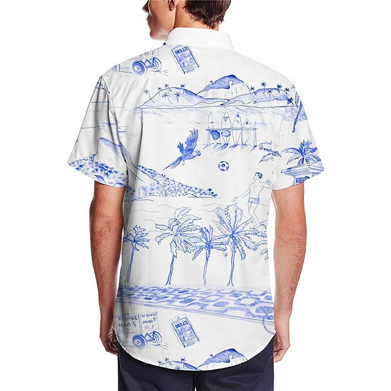 Men's Coconut Tree 3D Print Outdoor Street Short Sleeves Button-Down P