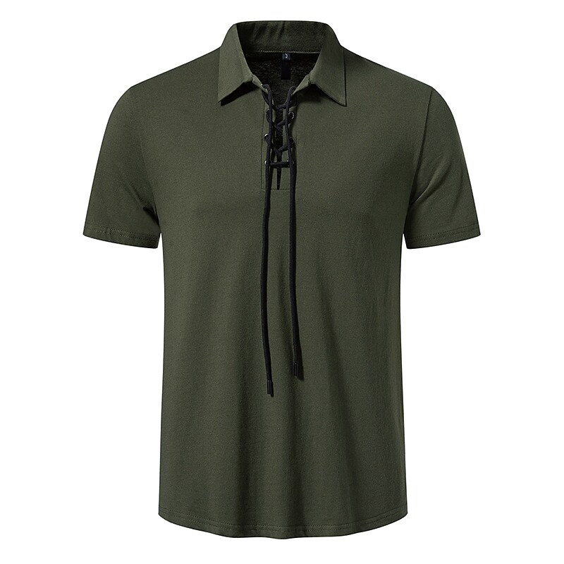 Men's Outdoor Business Casual Comfortable Solid Color Lapel Short Sleeve Henley Shirt