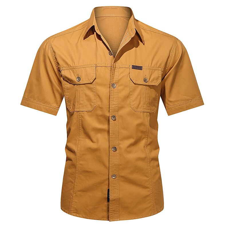 Men's Casual Street Work Fashion Breathable Comfortable Light Plain Cargo Short Sleeve Shirt