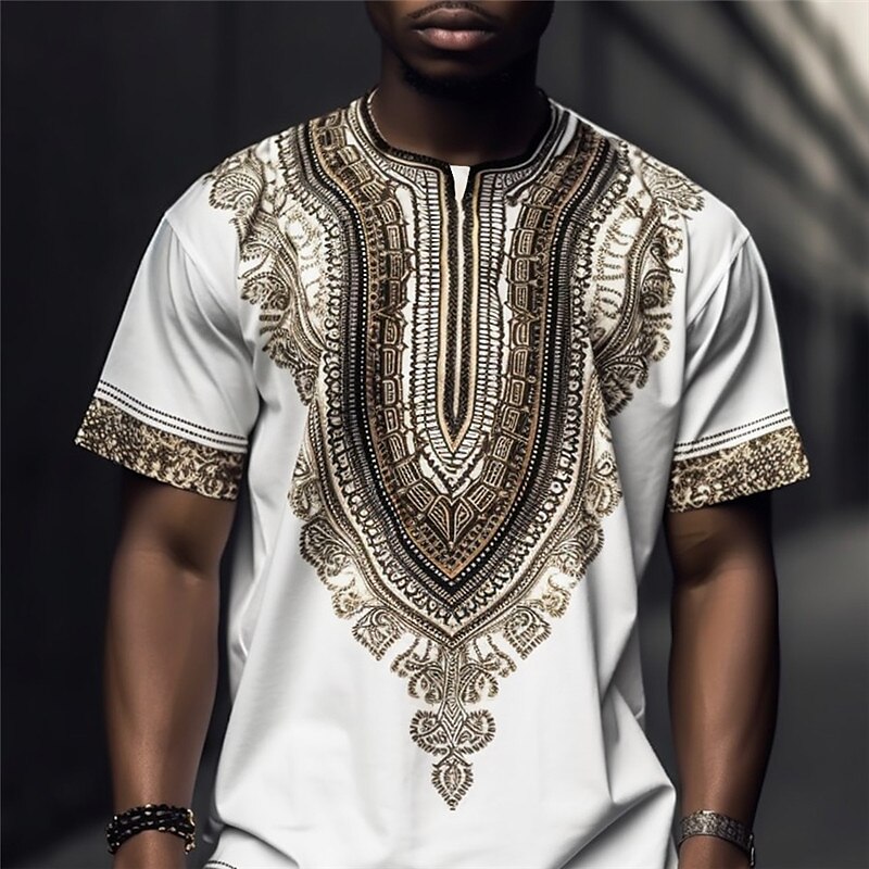 Men's T shirt Graphic Bohemian Crew Neck Print Outdoor Short Sleeve Print Designer Vintage Ethnic Top