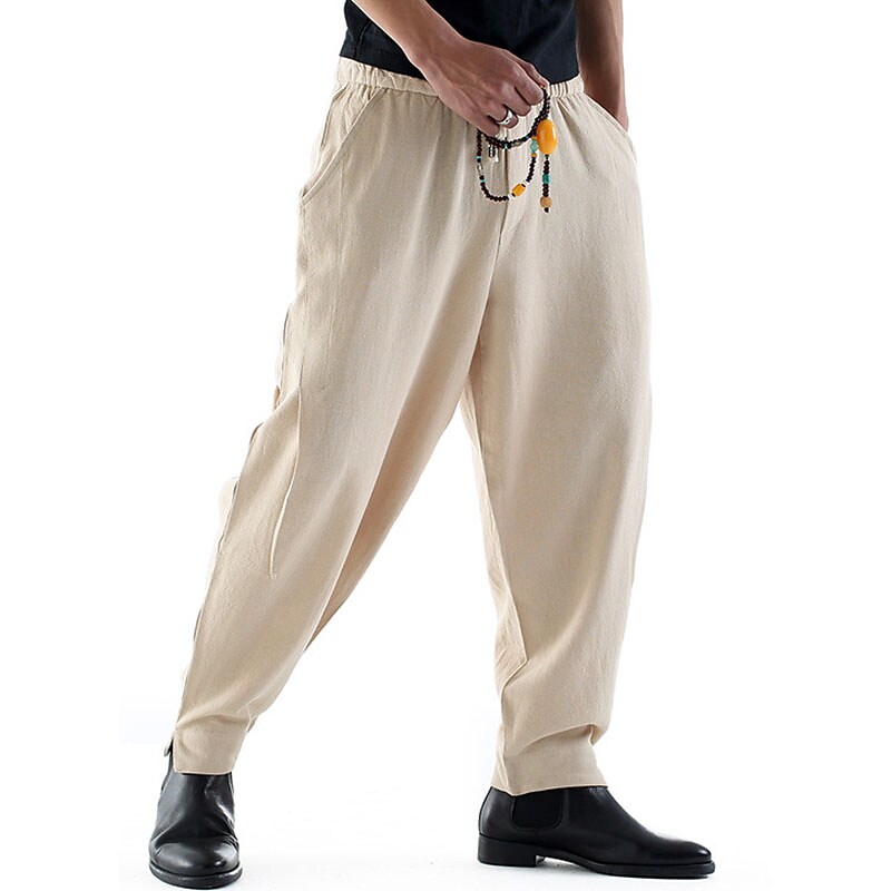 Men's Outdoor Hiking Casual Street Pockets Drawstring Stretch Solid Color Trouser