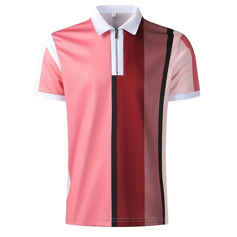Men's Polo Shirt Zip Casual Daily Quarter Zip Short Sleeve Fashion Basic Color Block Zipper Summer Regular Fit Shirt
