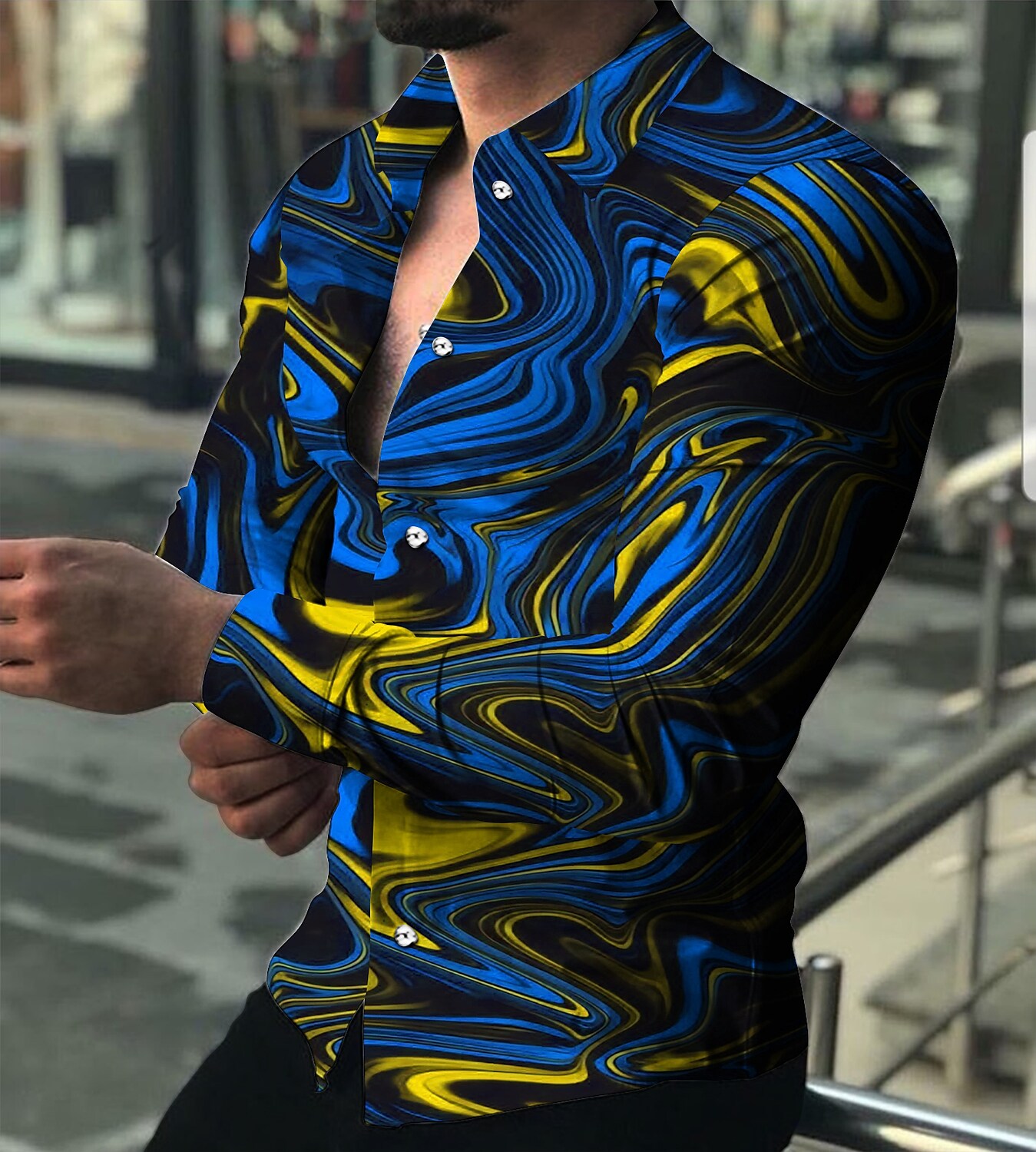 Men's Shirt Graphic Shirt Gradient Turndown Blue Purple Dark Gray Red 