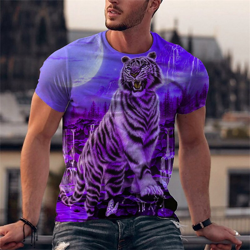 Men's Fitness Muscle Sports Breathable Animal Print Pattern Round Neck T-Shirt