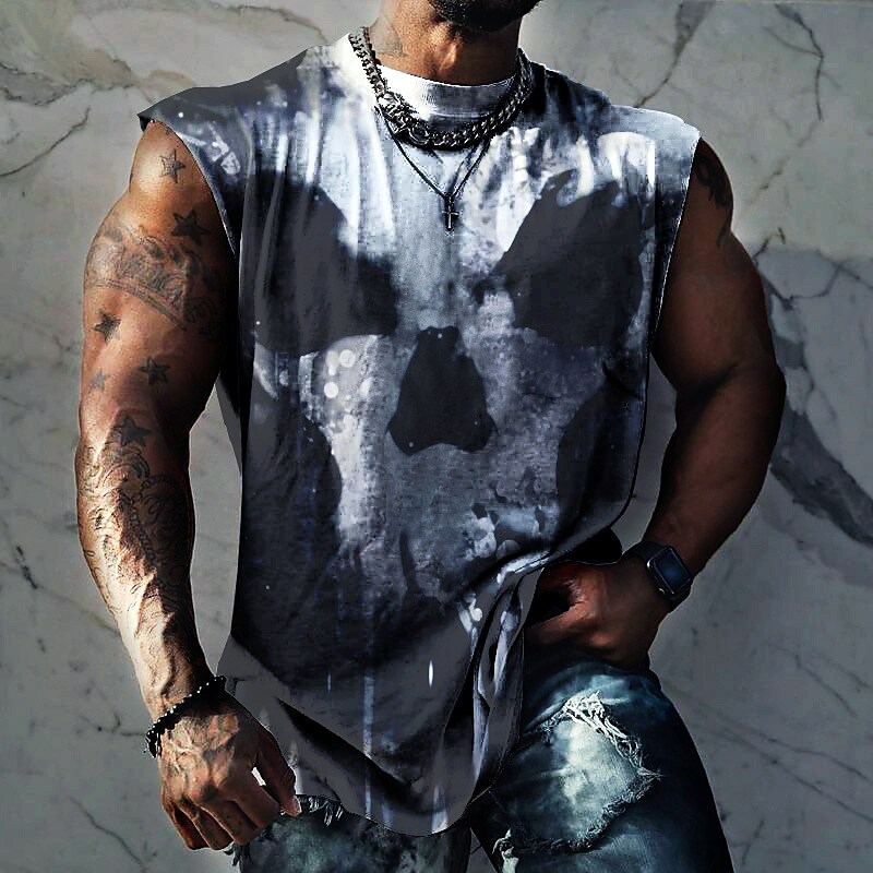 Men's Fitness Muscle Sport Breathable Printed Graphic Round Neck T-Shirt