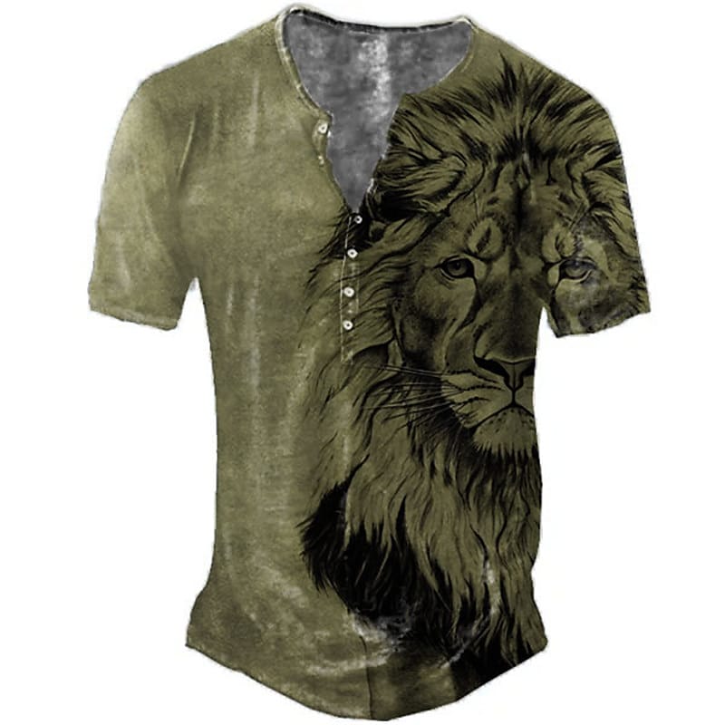 Men's Fitness Casual Sports Button Animal Print Graphic T-Shirt
