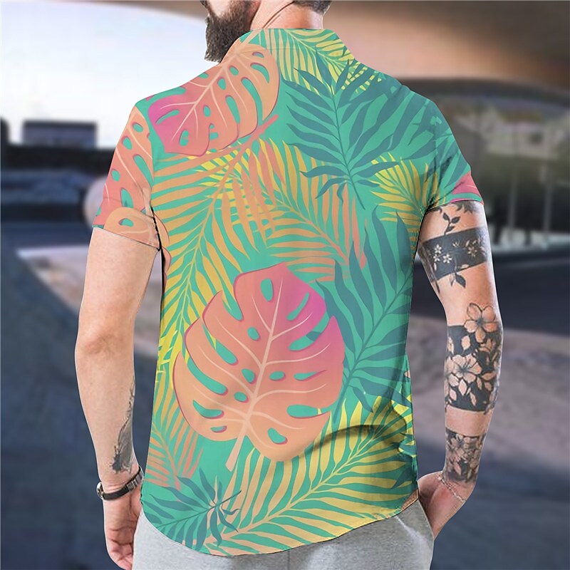 Men's Graphic Shirt Leaves Turndown Print Outdoor Short SleeveFashion