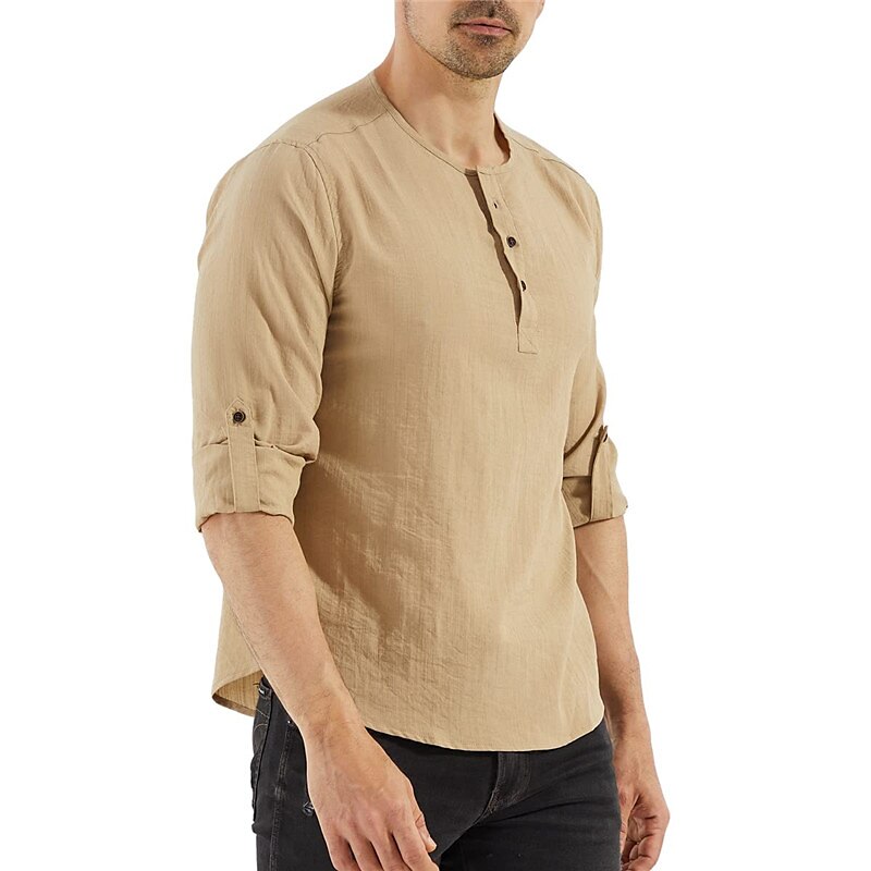 Men's Outdoor Street Fashion Vacation Comfortable Breathable Soft Plain Long Sleeve Shirt