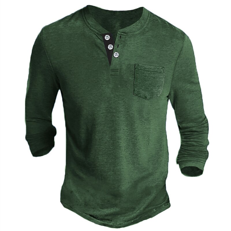 Men's Henley Shirt Tee Long Sleeve Shirt Plain Henley Casual Holiday Long Sleeve Button-Down  Comfortable  Top
