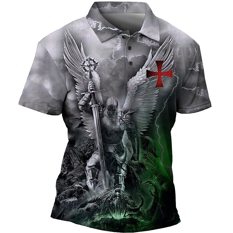 Men's Outdoor Street Casual Comfortable Button Breathable Lapel 3D Print Short Sleeve Shirt