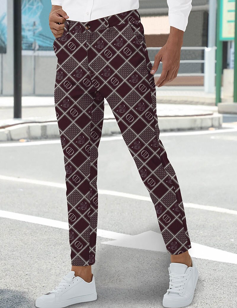 Men's Trousers Chinos Chino Pants Pocket Plaid Comfort Breathable Business Daily Fashion Casual Black Wine
