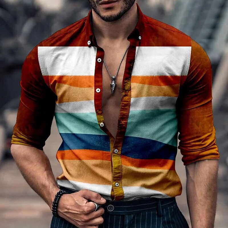 Men's Shirt Striped Graphic Prints Turndown Outdoor Long Sleeve Button-Down Fashion Soft Top
