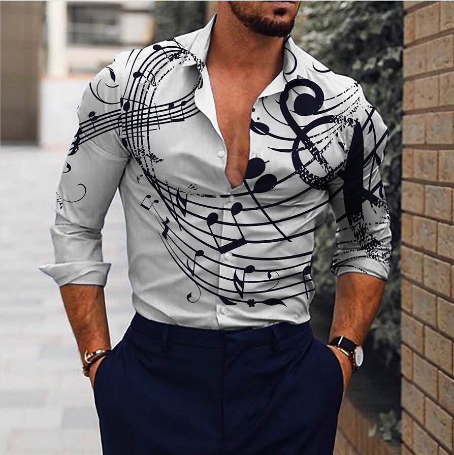 Men's Shirt Graphic Shirt Turndown Outdoor Street Long Sleeve Button-D