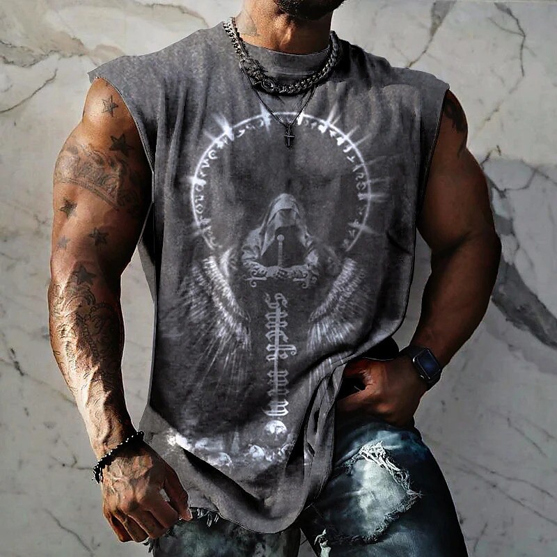 Men's Vest Top Sleeveless Graphic Skull Skeleton Crew Neck Clothing Apparel 3D Print Sleeveless Muscle T Shirt