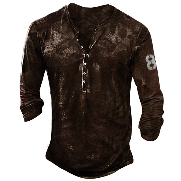 Men's  Henley Shirt Letter Graphic Prints Henley Street Casual Long Sleeve Button-Down Print  Casual Classic T shirt