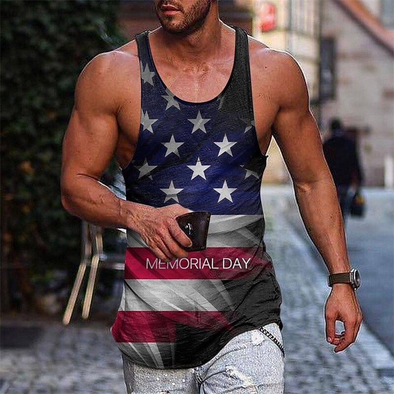Men's Tank Top Graphic Prints American Flag Crew Neck 3D Print Outdoor Street Sleeveless Fashion Breathable Top