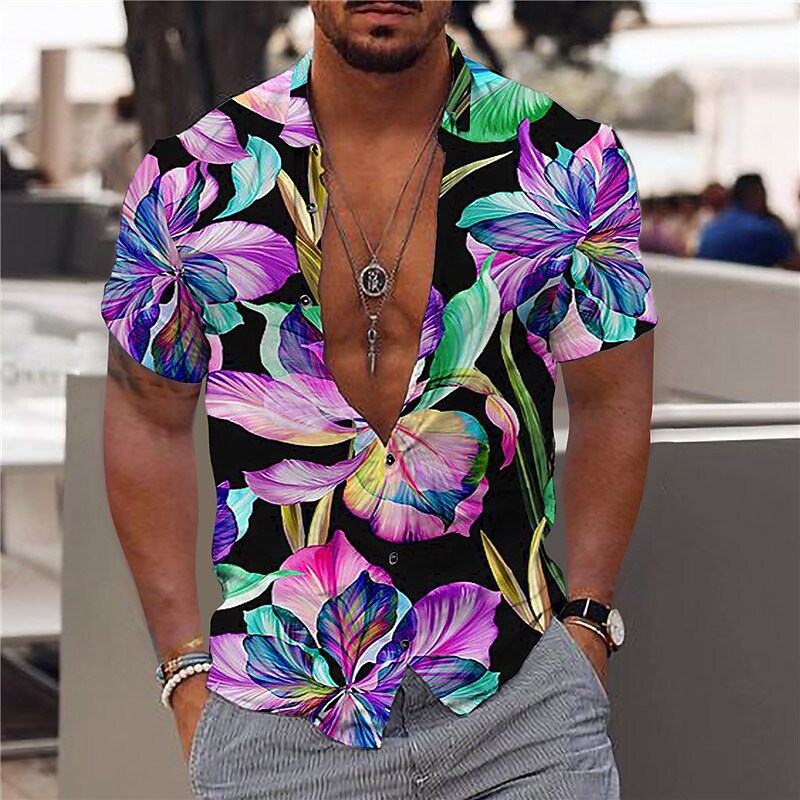 Men's Graphic Shirt Aloha Shirt Floral Print Outdoor Street Short Slee