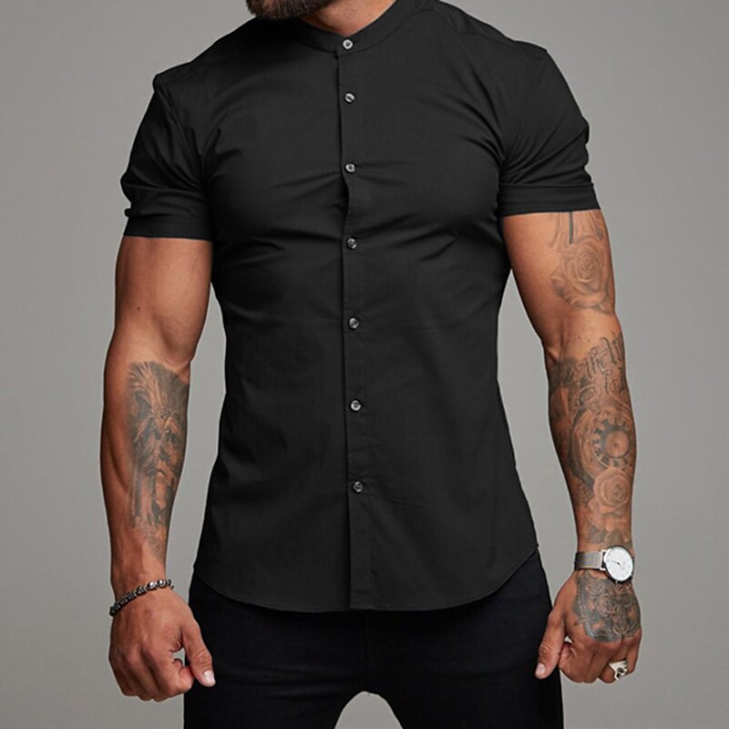 Men's Work Outdoor Casual Plain Collar Fashion Lightweight Comfortable Button Shirt