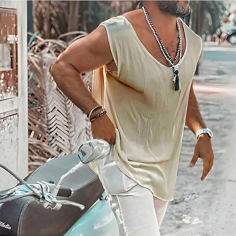 Men's Outdoor Casual Vacation Beach Lightweight Comfortable Quick Dry Breathable Plain Round Neck Sleeveless Vest
