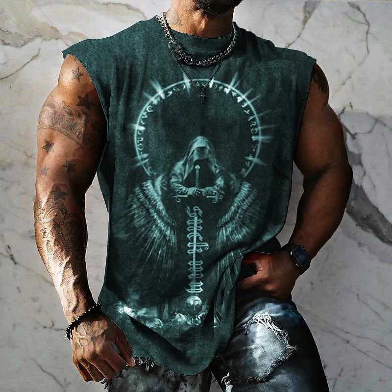 Men's Vest Top Sleeveless Graphic Skull Skeleton Crew Neck Clothing Apparel 3D Print Sleeveless Muscle T Shirt