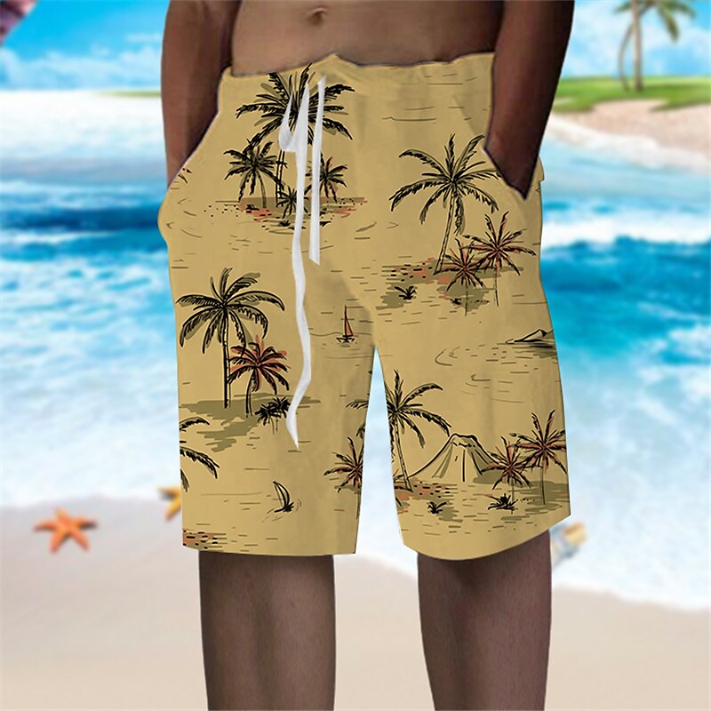Men's Beach Pants Drawstring Elastic Waist Print Graphic Prints Comfor