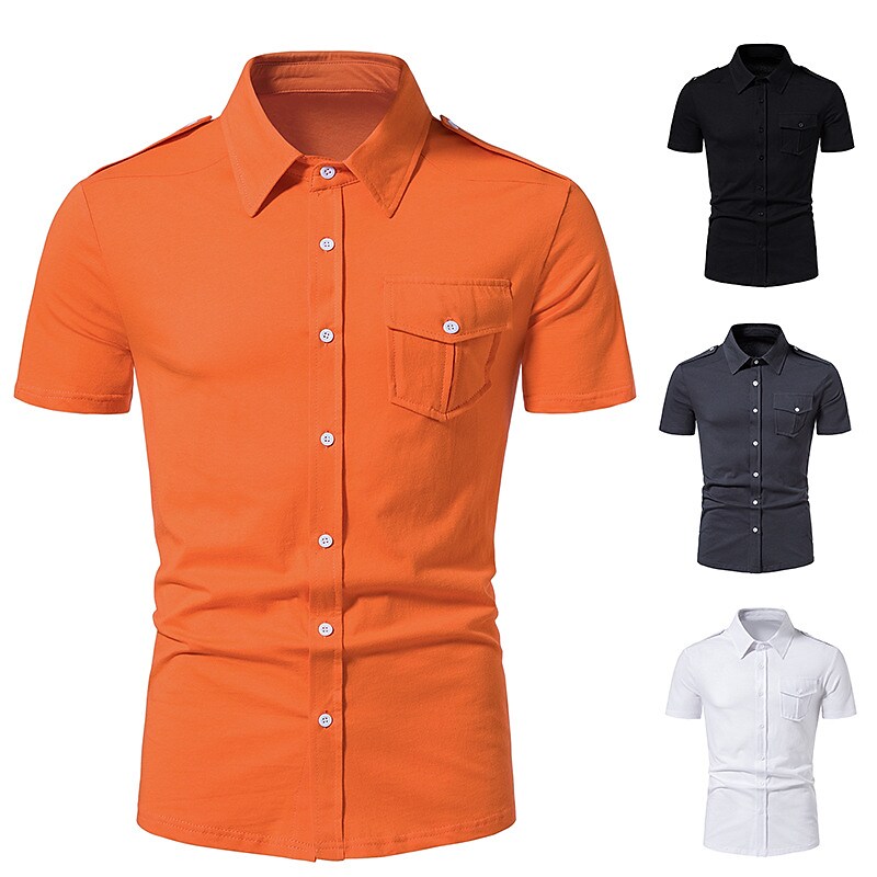 Men's Vacation Outdoor Daily Fashion Casual Comfortable Solid Color Lapel Button Short Sleeve Shirt