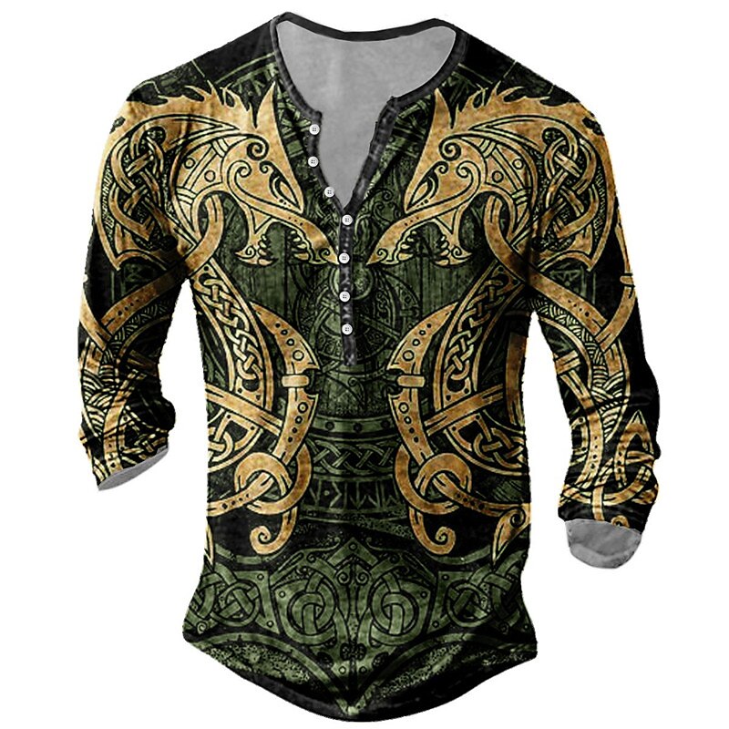 Men's Henley Shirt Graphic Dragon Viking Comfortable Henley Print Outdoor Casual Daily Top