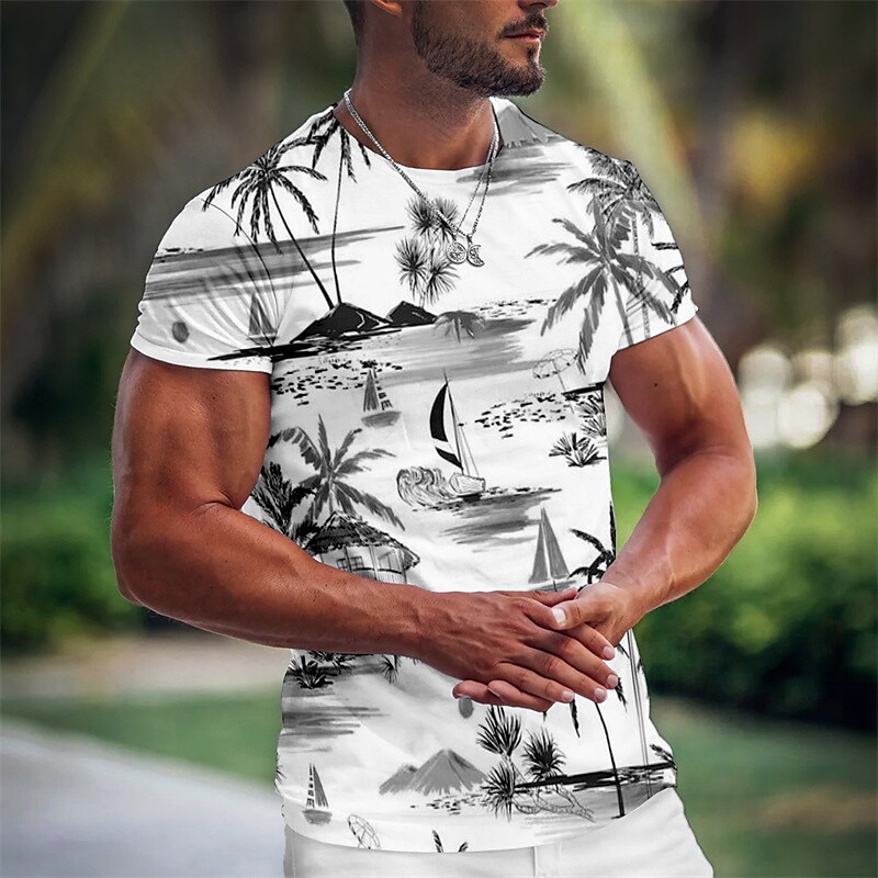 Men's T shirt Graphic Coconut Tree Crew Neck 3D Print Outdoor Casual Short Sleeve Print Vintage Hawaiian Top