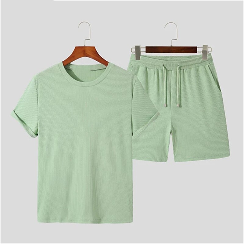 Men's Casual Sport Vacation Fashion Breathable Comfortable Light Plain T-shirt Shorts Suits