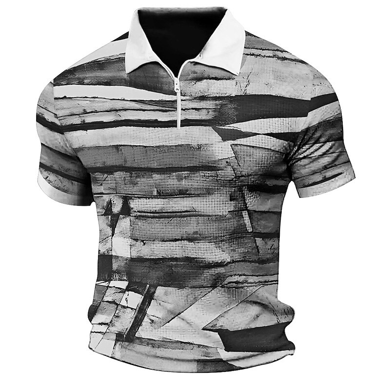 Men's Waffle Golf Outdoor Fashion Street Comfortable Soft Prints Zipped Short Sleeves Polo Shirt