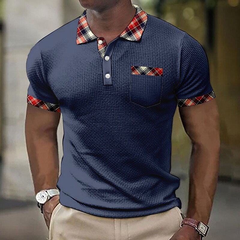 Men's Waffle Golf Outdoor Street Fashion Breathable Comfortable Soft Print Short Sleeves Polo Shirt