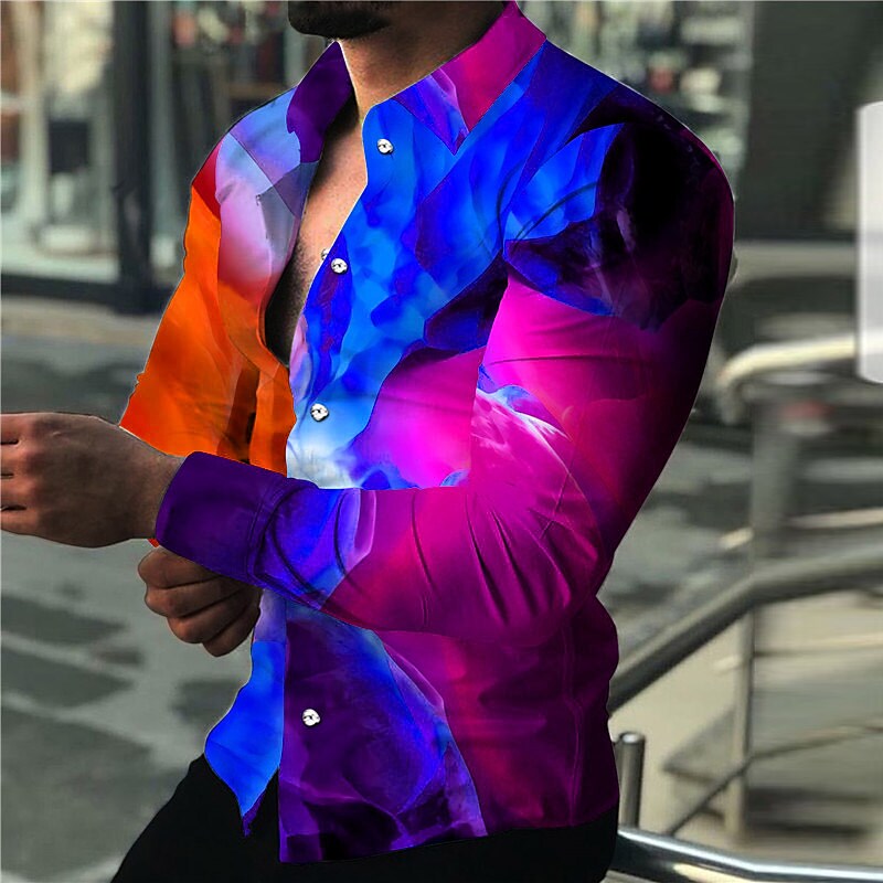 Men's Shirt Graphic Shirt Gradient Turndown Green Blue Purple Wine 3D