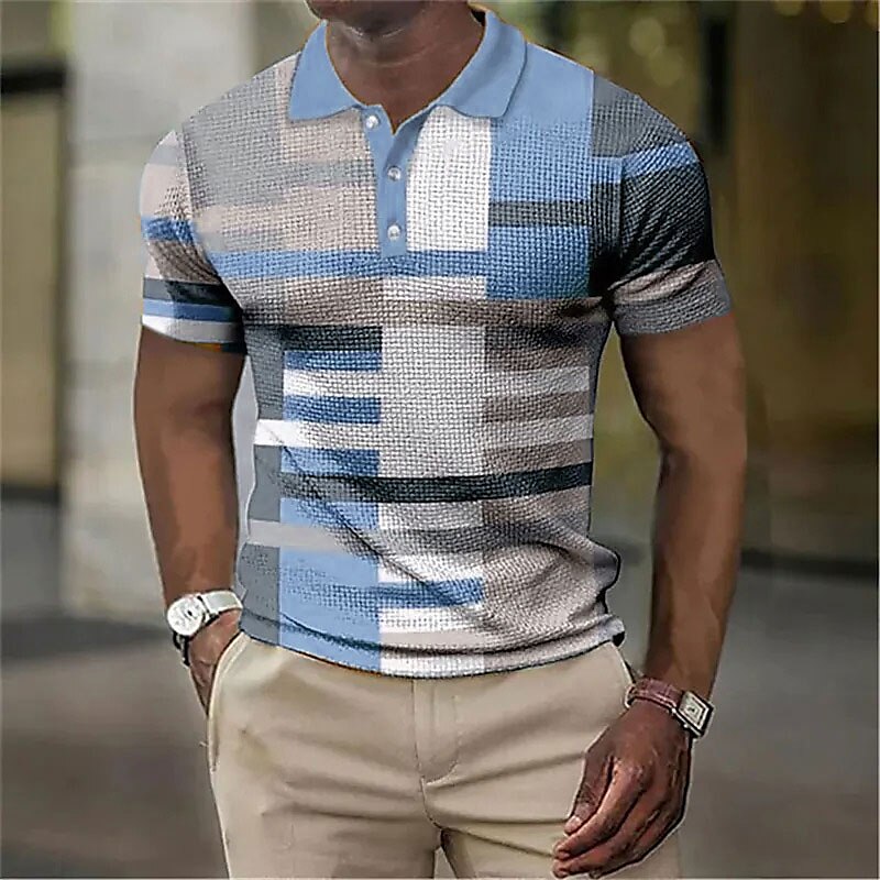 Men's Waffle Golf Outdoor Street Fashion Breathable Comfortable Soft Print Short Sleeves Polo Shirt