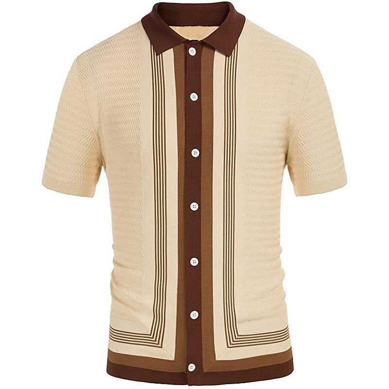Men's Polo Shirt Casual Button Classic Short Sleeve Fashion Casual Graphic Striped Button Front  Knit Polo Sweater