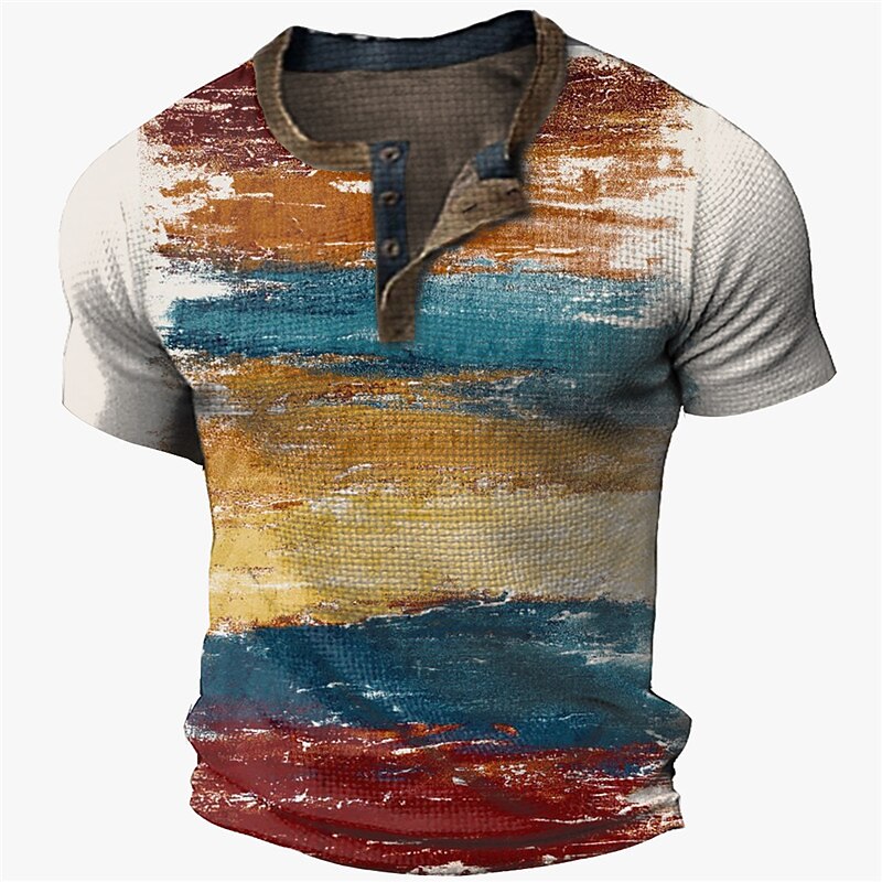 Men's Waffle Outdoor Street Fashion Comfortable Breathable Soft Print Street Sleeve Henley Shirt