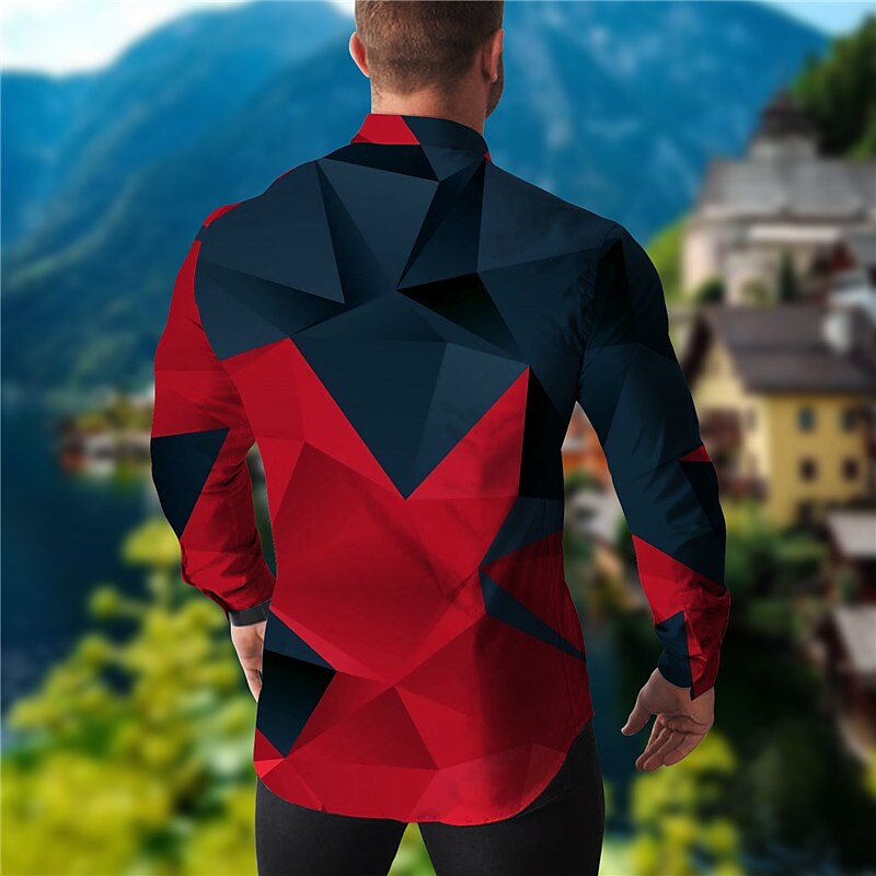 Men's Shirt 3D Print Outdoor Vacation Casual Long Sleeve Button-Down B