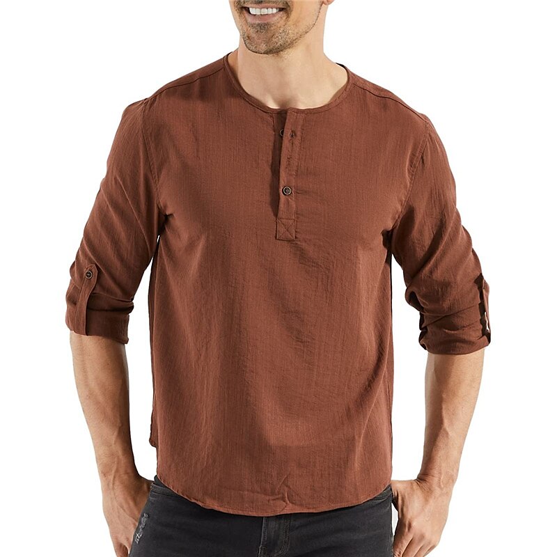Men's Outdoor Street Fashion Vacation Comfortable Breathable Soft Plain Long Sleeve Shirt