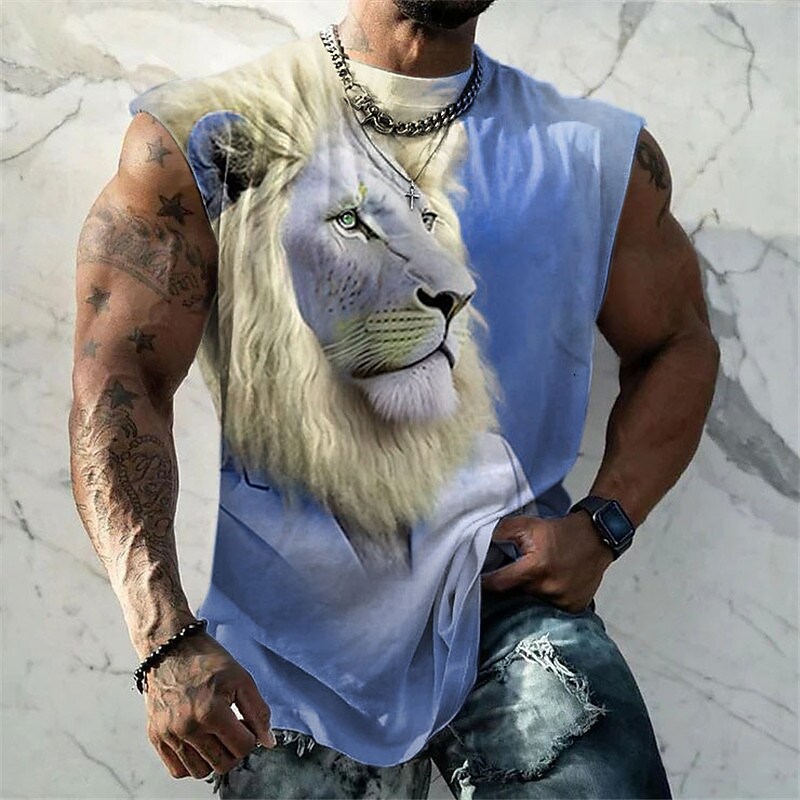 Men's Outdoor Mucle Sport Street Comfortable Sweat Absorbency Breathable Lightweight Animal Print Round Neck Sleeveless Vest