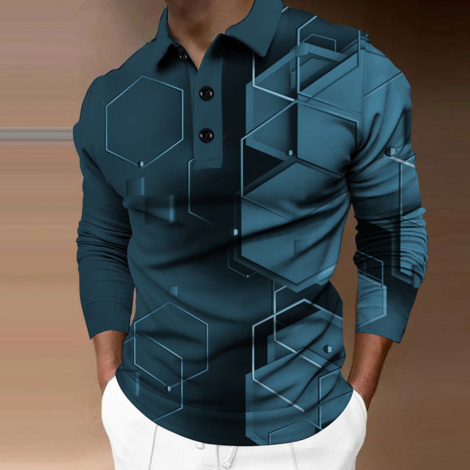 Men's Collar Polo Shirt Golf Shirt Turndown 3D Print Casual Long Sleev