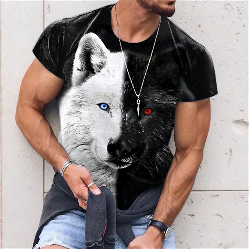 Men's T shirt Graphic Animal Wolf Crew Neck 3D Print Casual Short Sleeve Print Vintage Top