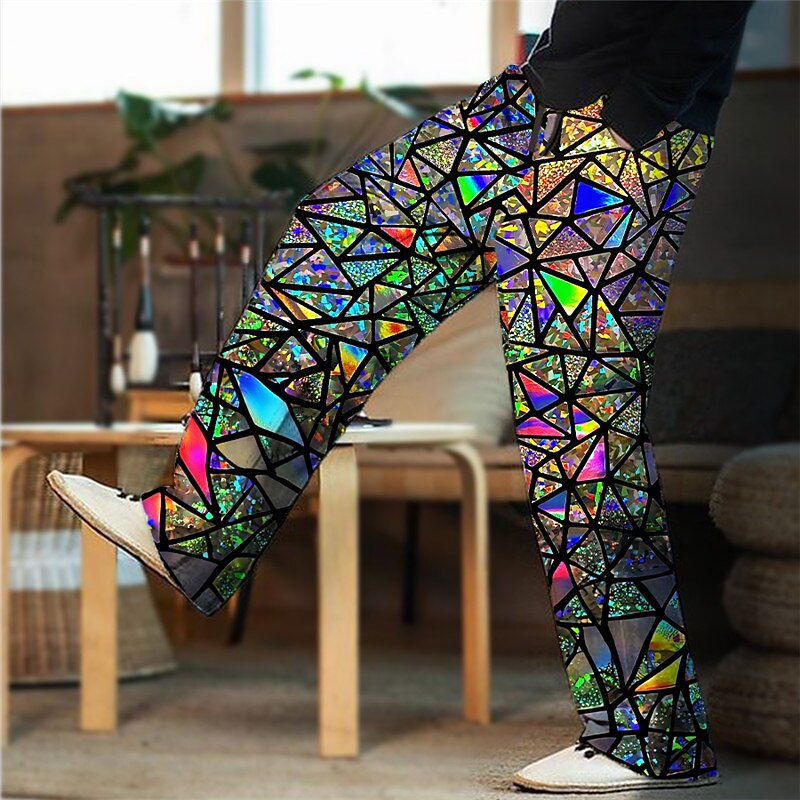 Men's Beach Pants Drawstring Elastic Waist Print Color Block Graphic Prints Geometry Comfort Casual Daily Trousers 