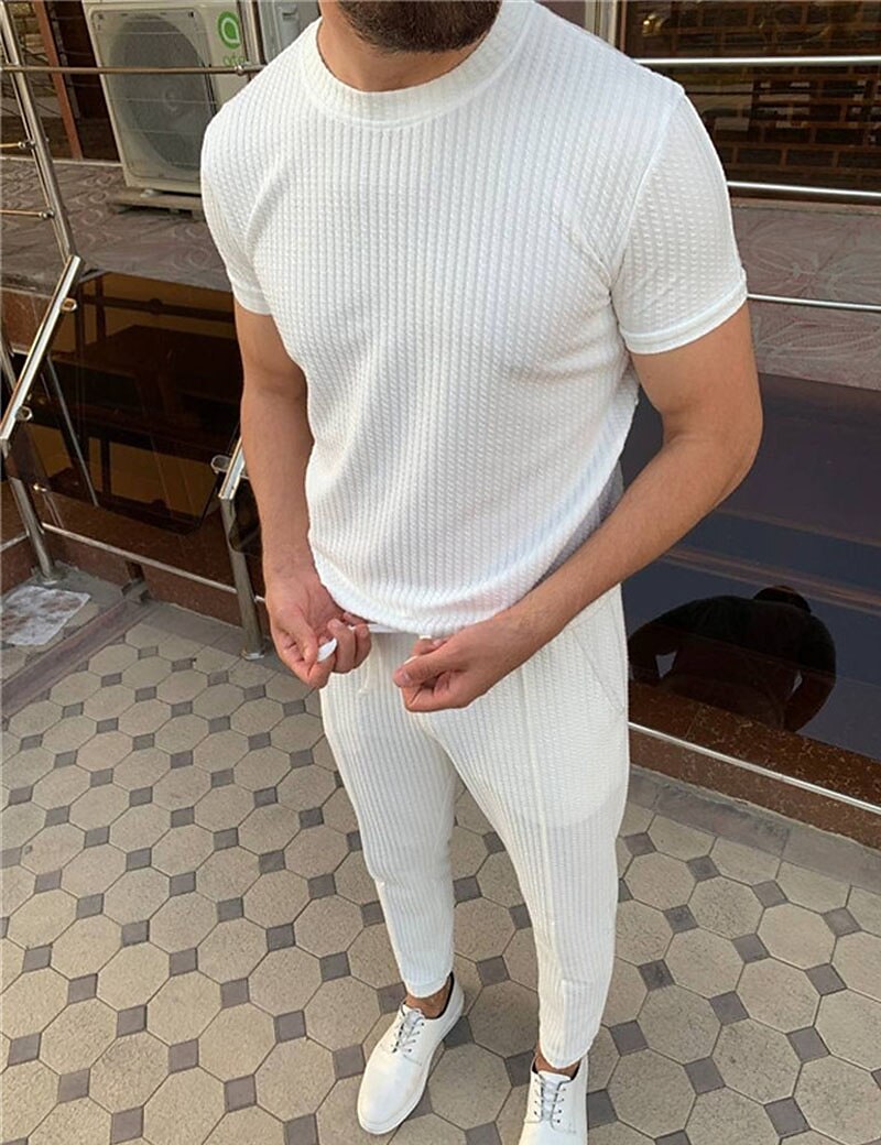 Men's T shirt Tee Tee Top Plain Pit Strip Crew Neck Street Vacation Short Sleeves Clothing Apparel Fashion Designer Basic Top