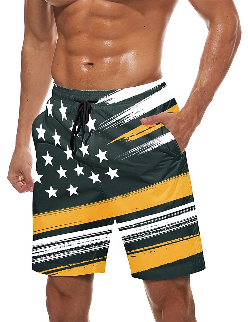 Men's Board Swim Shorts Swim Trunks Drawstring with Mesh lining Elastic Waist Graphic Prints National Flag Quick Dry Short 