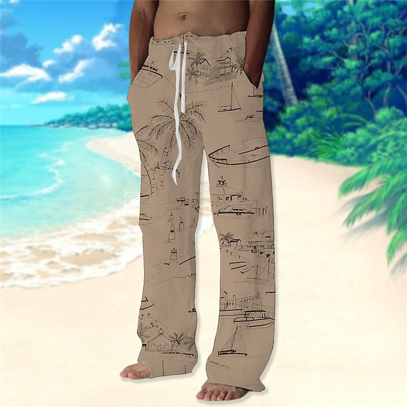 Men's Beach Pants Drawstring Elastic Waist Print Graphic Prints Comfor