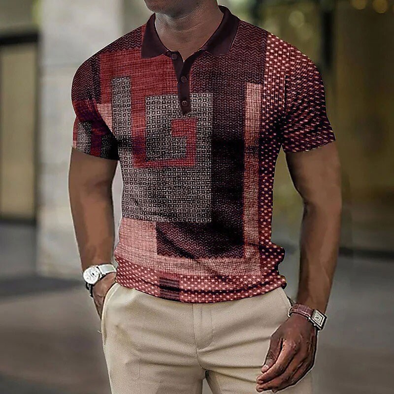 Men's Polo Golf Shirt Graphic Prints Geometry Turndown Outdoor Street Short Sleeves Button-Down Fashion Casual Top